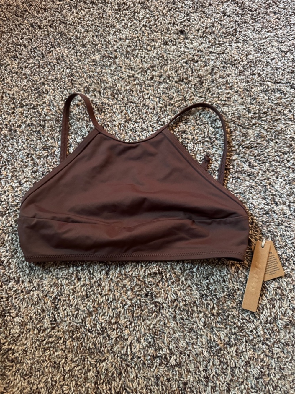 Skims High Neck Brown swim Top